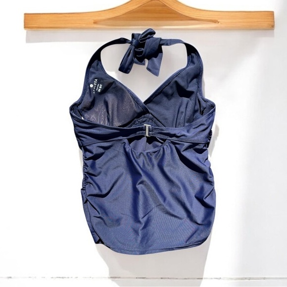 🌻Athleta Navy Blue Ruched Underwire Halter Swim Top Size 36 B/C - Picture 3 of 5